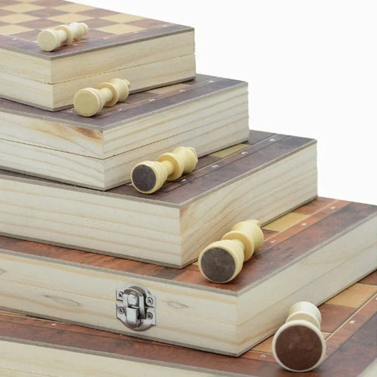 3 in 1 Foldable Wooden Chess, Backgammon & Checkers
